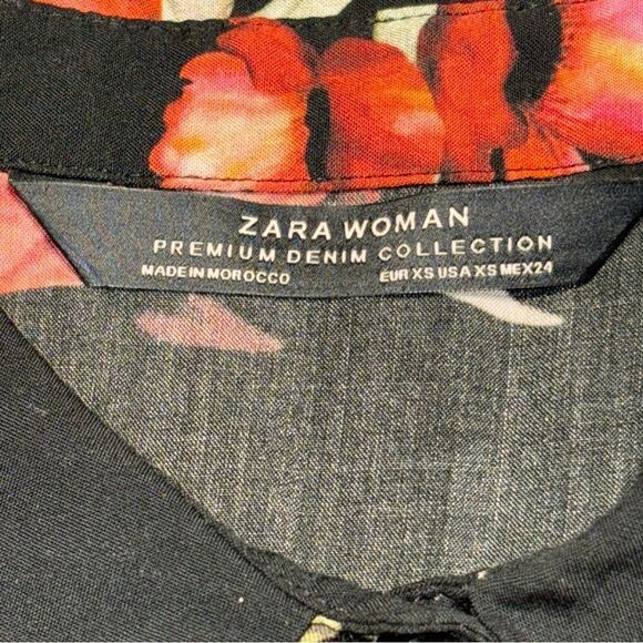 Zara Black/Red Floral Print Shirt Dress. Fitted Torso Then Flirty Flair XS - Picture 2 of 7